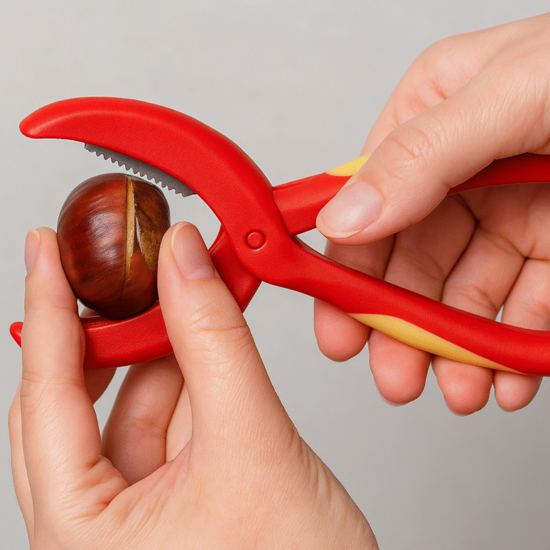 Taglia Castagne Professionale, Lama in Acciaio Inox Seghettata, Impugnatura Ergonomica Antiscivolo, Colore Rosso, Prodotto in Italia