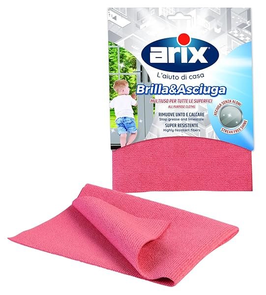 Arix | Brilla & Asciuga Panno Multiuso, Panno per Tutte le Superfici, Senza Aloni, Rimuove Unto e Calcare, 39x26cm - Made in Italy