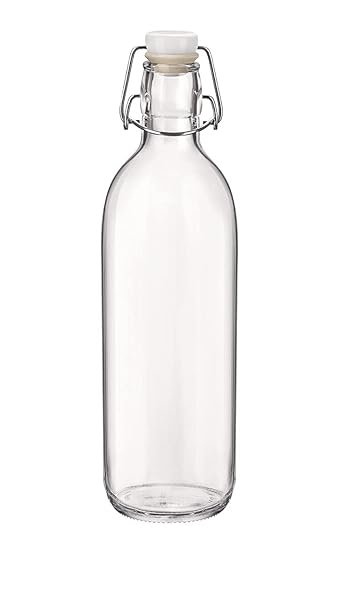 Bormioli Rocco Bottiglia Vetro Emilia Lt 1 Tappo Bianco, Trasparente