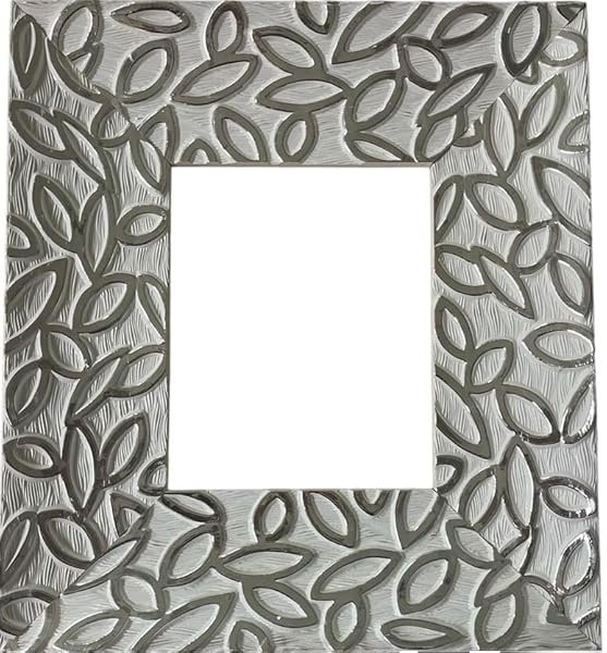 Cornice a giorno in legno, Impero, bordo 10 cm, colore bianco-argento, per foto, specchi e tele, misure assortite