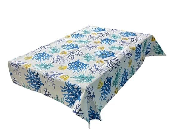 Generico Tovaglia cotone decoro corallo 6-12 posti per Square Tavolo da pranzo, 100% cotone, lavabile in lavatrice, resistente, rettangolare, per la casa, ristorante, banchetto, tavolata