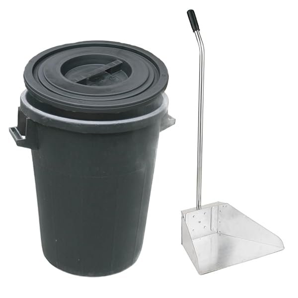 MERYLIN SHOP Bidone Nero Varie Misure con Coperchio con Paletta per Immondizia Zincata