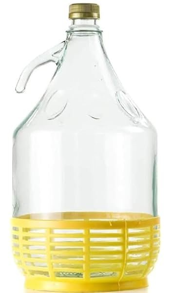 MERYLIN SHOP Damigiana Dama di Vetro da 5 Litri con Cestino in Plastica e Manico, per Olio, Vino, Alcool