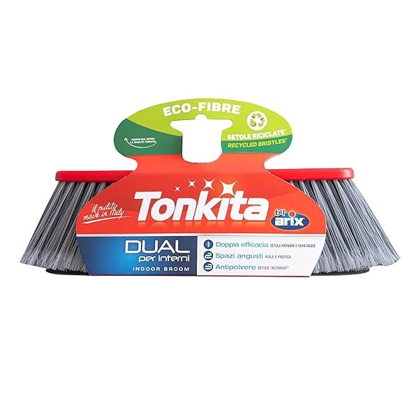TONKITA | Dual Scopa per Interni, Setole Semi-Rigide Fitte e Inclinate, Cattura Polvere Capelli e Briciole, Made in Italy