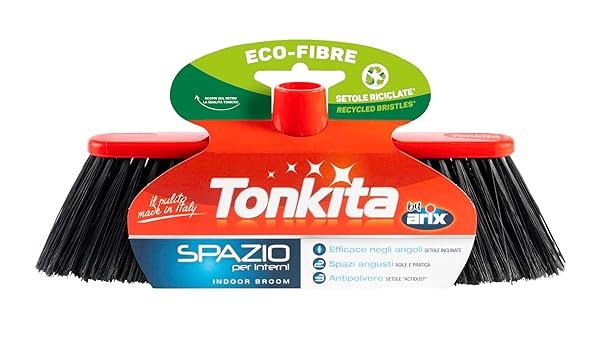 TONKITA | Spazio Scopa per Interni, con Bordo Paracolpi, Setole Fitte e Inclinate, Materiale 100% Riciclato e Riciclabile, Made in Italy